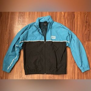 Obey windbreaker , with hoodie optional.